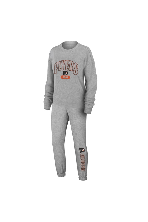 Women's WEAR by Erin Andrews Heather Gray Philadelphia Flyers Knit Long Sleeve Tri-Blend T-Shirt & Pants Sleep Set