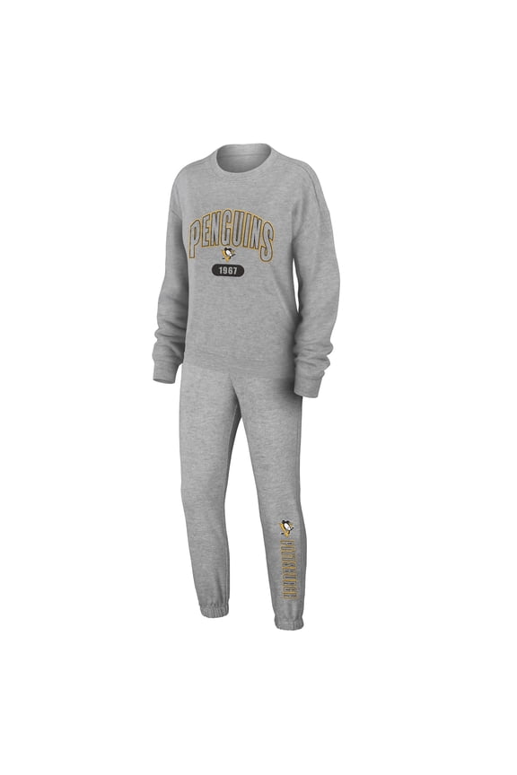 Women's WEAR by Erin Andrews Heather Gray Pittsburgh Penguins Knit Long Sleeve Tri-Blend T-Shirt & Pants Sleep Set