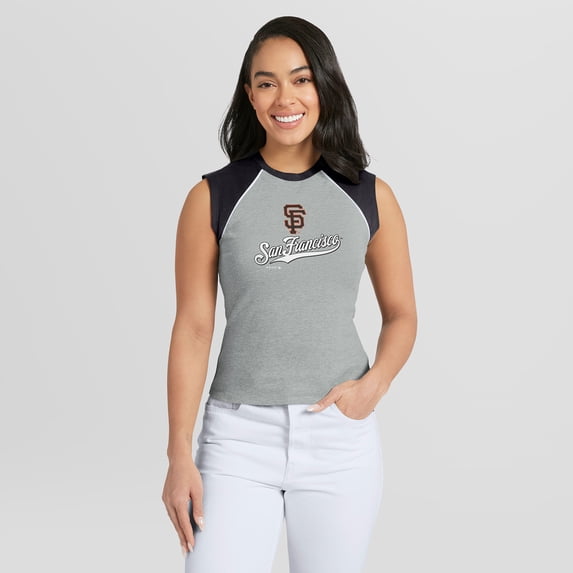 Women's WEAR by Erin Andrews Heather Gray San Francisco Giants Cropped Raglan Tank Top