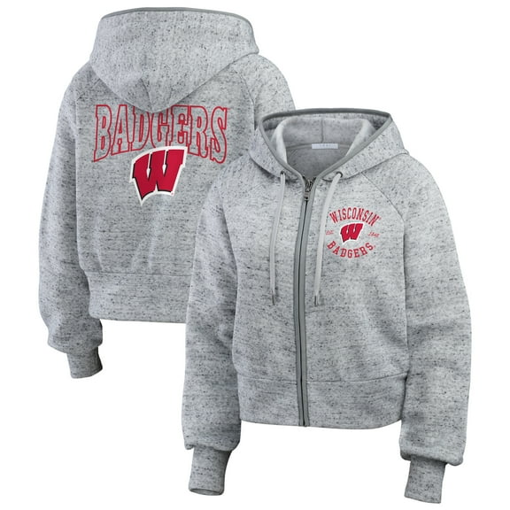 Women's WEAR by Erin Andrews Heather Gray Wisconsin Badgers Wear Speckle Double-Hit Raglan Full-Zip Hoodie