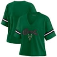thumbnail image 1 of Women's WEAR by Erin Andrews Hunter Green Milwaukee Bucks Plus Size Color Block Boxy V-Neck T-Shirt, 1 of 3