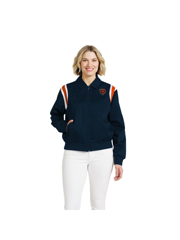 Women's WEAR by Erin Andrews Navy Chicago Bears Shoulder Stripe Twill Full-Zip Jacket