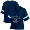 thumbnail image 1 of Women's WEAR by Erin Andrews Navy Dallas Cowboys Color Block Boxy Modest Crop V-Neck T-Shirt, 1 of 4
