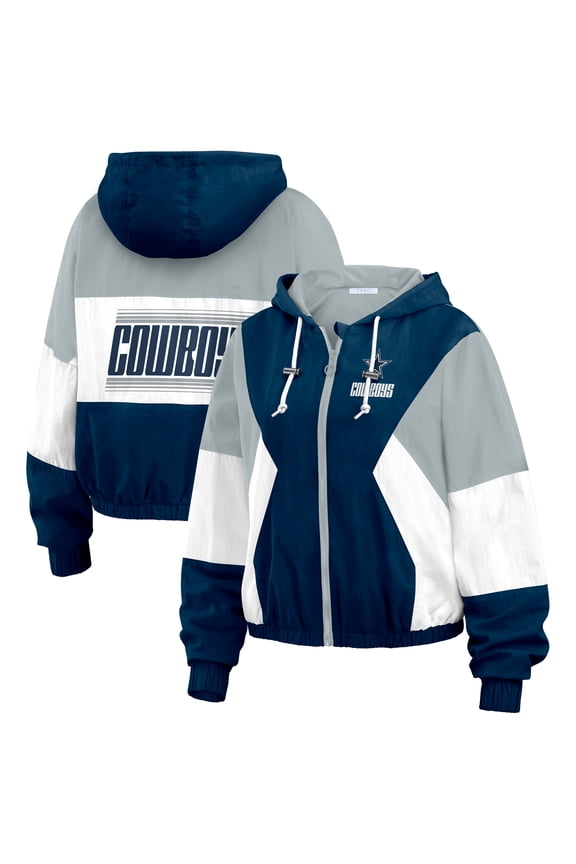 Women's WEAR by Erin Andrews  Navy Dallas Cowboys Color Block Full-Zip Windbreaker Jacket