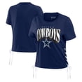 thumbnail image 1 of Women's WEAR by Erin Andrews Navy Dallas Cowboys Lace Up Side Modest Cropped T-Shirt, 1 of 4