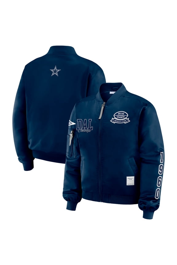Women's WEAR by Erin Andrews Navy Dallas Cowboys Patch Full-Zip Bomber Jacket