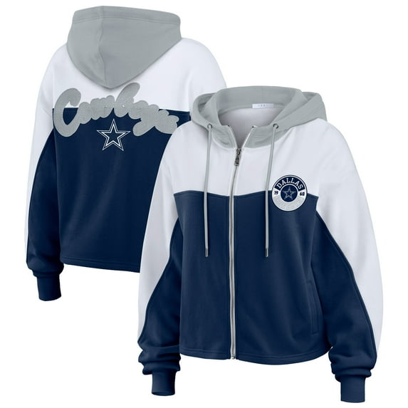 Women's WEAR by Erin Andrews Navy Dallas Cowboys Plus Size Color Block Full-Zip Hoodie