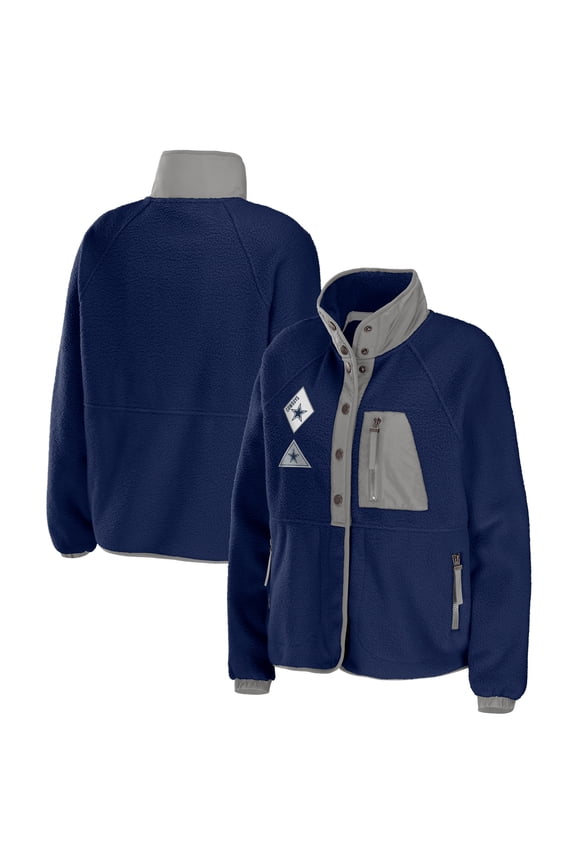 Women's WEAR by Erin Andrews Navy Dallas Cowboys Polar Fleece Raglan Full-Snap Jacket