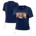thumbnail image 1 of Women's WEAR by Erin Andrews Navy Denver Broncos Lace Up Side Modest Cropped T-Shirt, 1 of 4