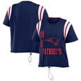 thumbnail image 1 of Women's WEAR by Erin Andrews Navy New England Patriots Cinched Colorblock T-Shirt, 1 of 3