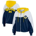 thumbnail image 1 of Women's WEAR by Erin Andrews Navy/White Michigan Wolverines Color-Block Full-Zip Hoodie, 1 of 5