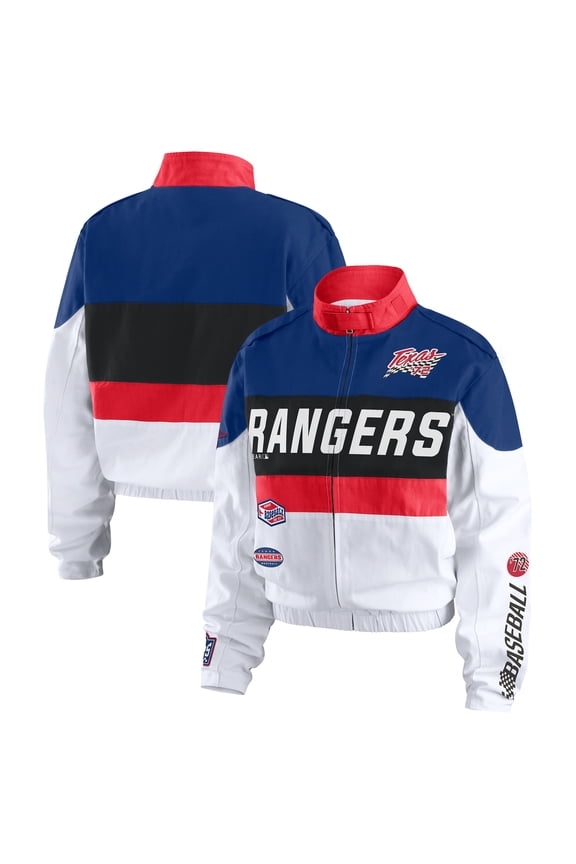 Women's WEAR by Erin Andrews  Navy/White Texas Rangers Racing Full-Zip Jacket