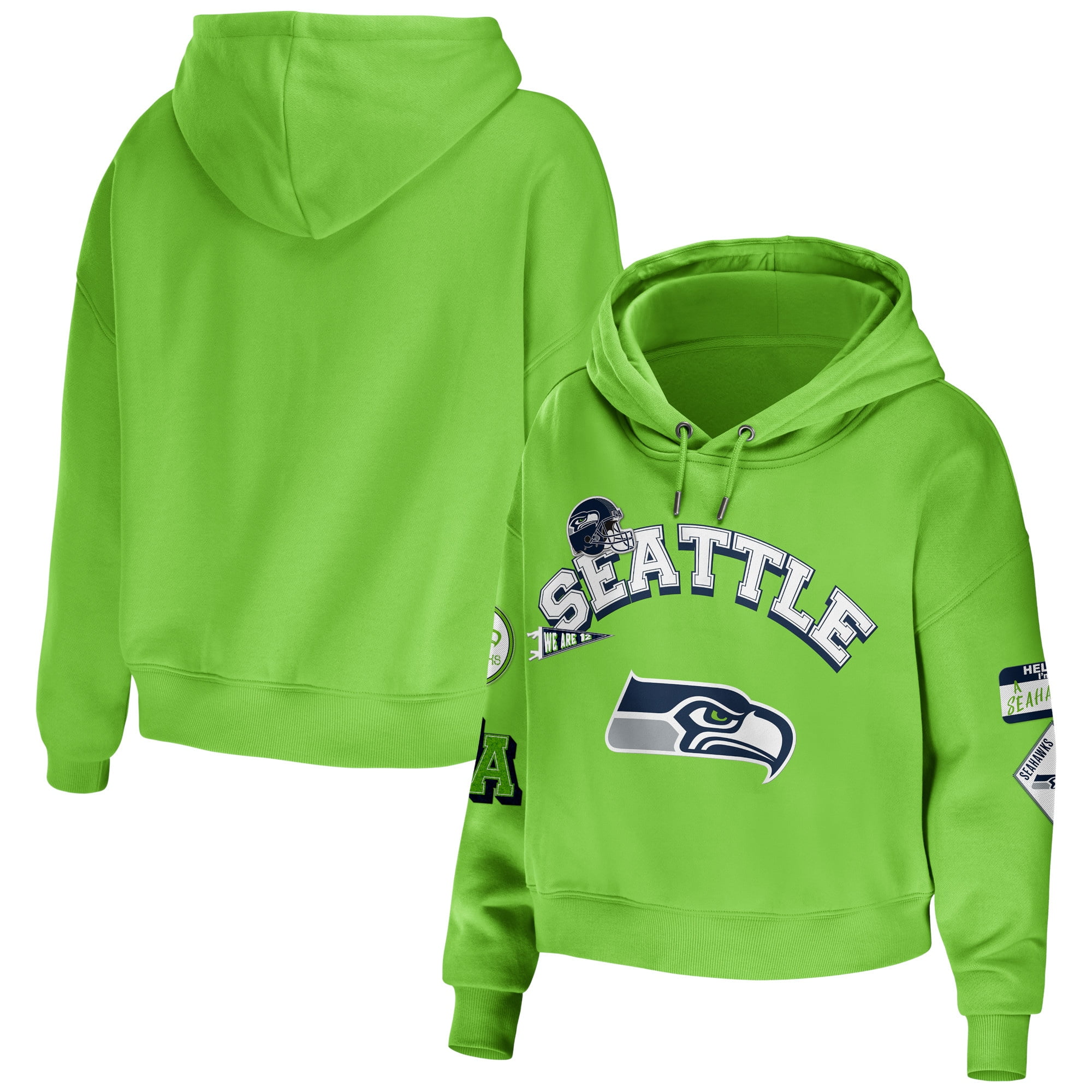 Women s WEAR by Erin Andrews Neon Green Seattle Seahawks Plus Size Modest Cropped Pullover Hoodie Walmart