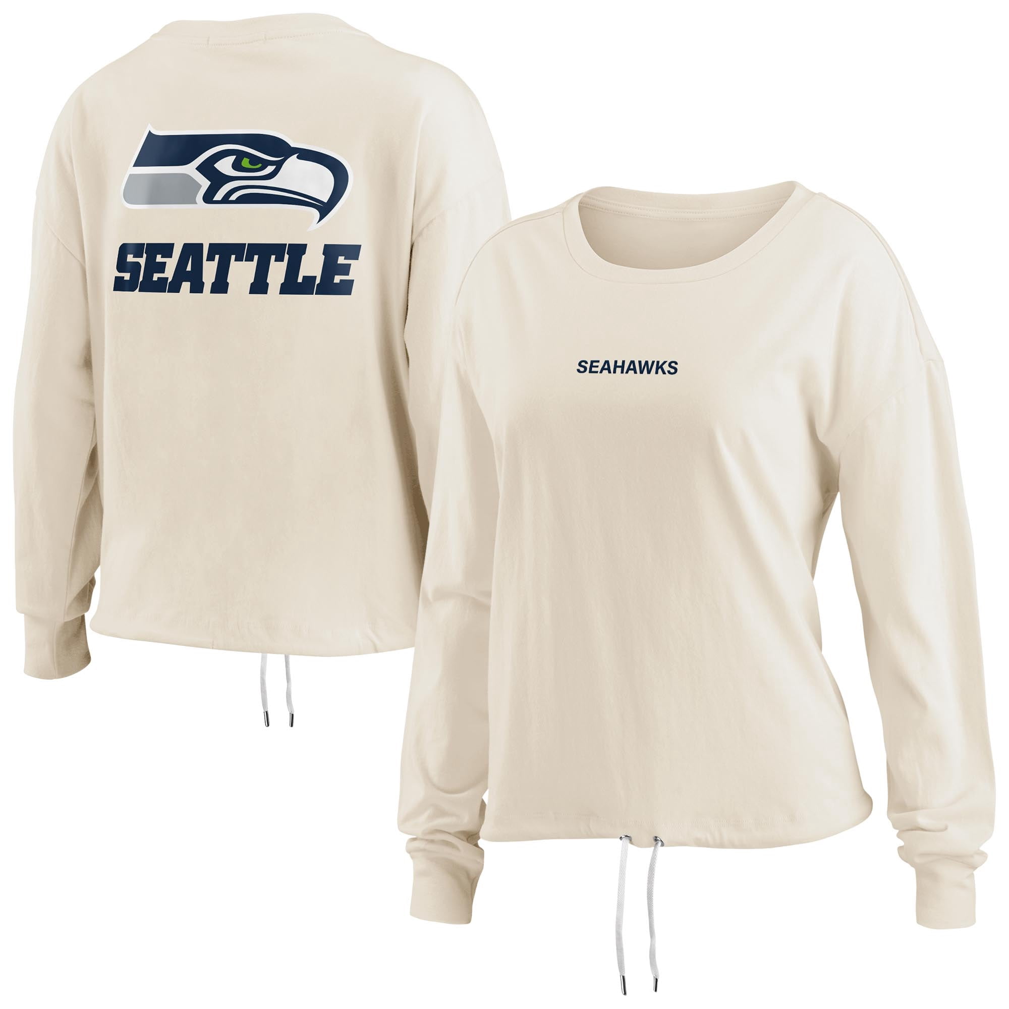 Women's WEAR by Erin Andrews Oatmeal Seattle Seahawks Long Sleeve Crop Top  Shirt 
