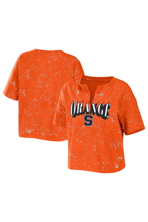Women's WEAR by Erin Andrews Orange Syracuse Orange Bleach Wash Splatter Cropped Notch Neck T-Shirt