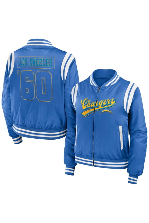 Women's WEAR by Erin Andrews Powder Blue Los Angeles Chargers Bomber Full-Zip Jacket