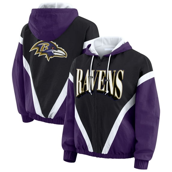Women's WEAR by Erin Andrews Purple/Black Baltimore Ravens Retro Crinkle Full-Zip Hoodie Windbreaker