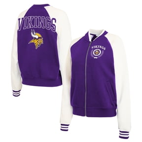 Women's WEAR by Erin Andrews Purple Minnesota Vikings Throwback Varsity Fleece Raglan Full-Zip Jacket