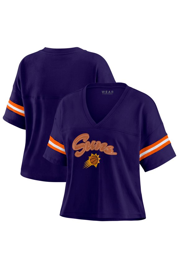 Women's WEAR by Erin Andrews Purple Phoenix Suns Plus Size Color Block Boxy V-Neck T-Shirt