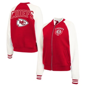 Women's WEAR by Erin Andrews Red Kansas City Chiefs Throwback Varsity Fleece Raglan Full-Zip Jacket