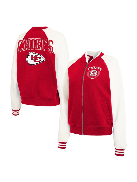 Women's WEAR by Erin Andrews Red Kansas City Chiefs Throwback Varsity Fleece Raglan Full-Zip Jacket