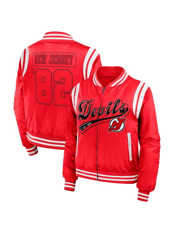 Women's WEAR by Erin Andrews Red New Jersey Devils Baller Full-Zip Bomber Jacket