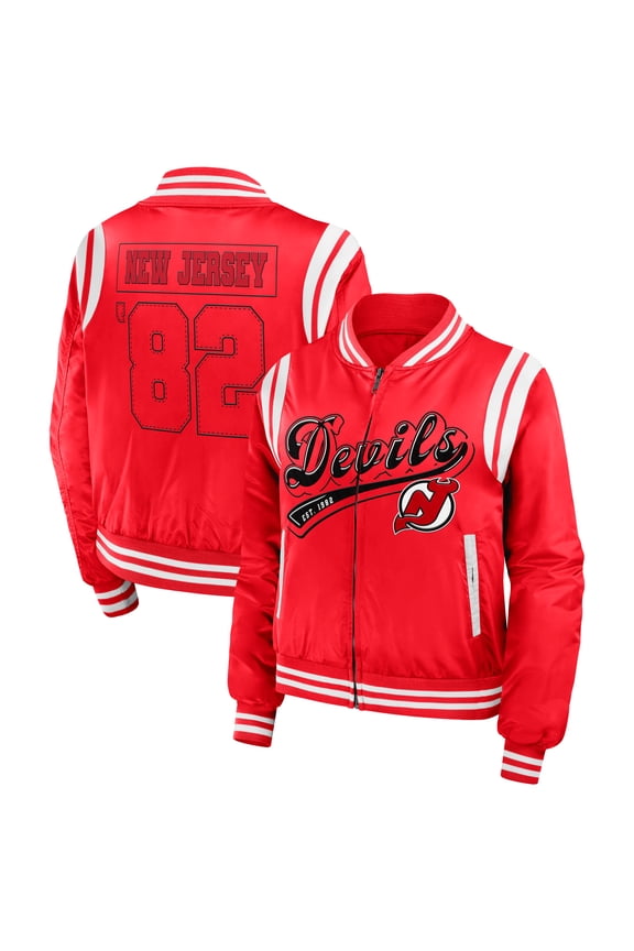 Women's WEAR by Erin Andrews Red New Jersey Devils Baller Full-Zip Bomber Jacket