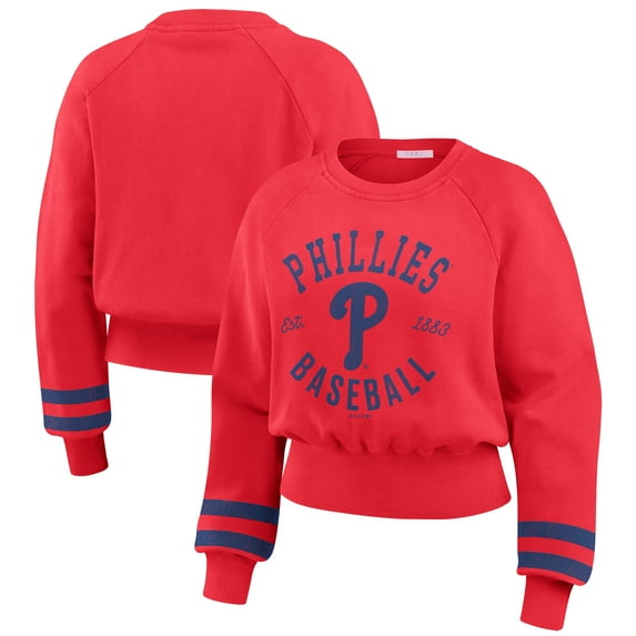 Women's WEAR by Erin Andrews Red Philadelphia Phillies Vintage Washed Cropped Pullover Sweatshirt