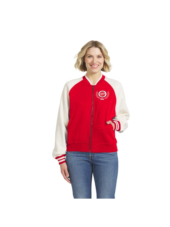 Women's WEAR by Erin Andrews Red/White Detroit Red Wings Fleece Varsity Full-Zip Jacket