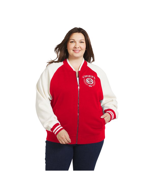 Women's WEAR by Erin Andrews Red/White Kansas City Chiefs Throwback Plus Size Fleece Varsity Full-Zip Jacket