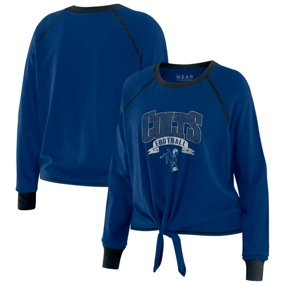 Women's WEAR by Erin Andrews Royal/Black Indianapolis Colts Plus Size Tie-Front Long Sleeve Top