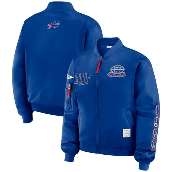 Women's WEAR by Erin Andrews Royal Buffalo Bills Patch Full-Zip Bomber Jacket