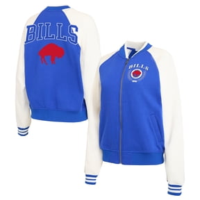 Women's WEAR by Erin Andrews Royal Buffalo Bills Throwback Varsity Fleece Raglan Full-Zip Jacket