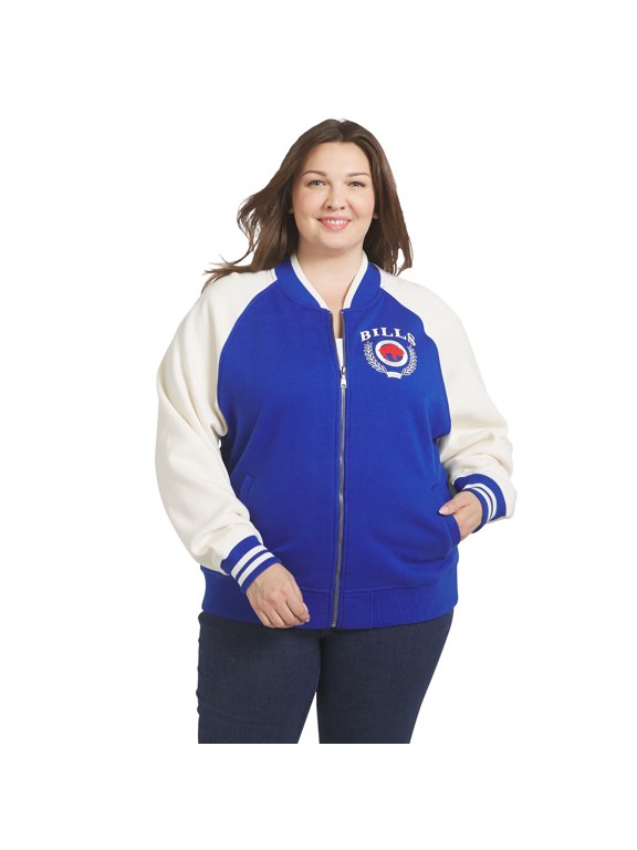Women's WEAR by Erin Andrews Royal/White Buffalo Bills Throwback Plus Size Fleece Varsity Full-Zip Jacket