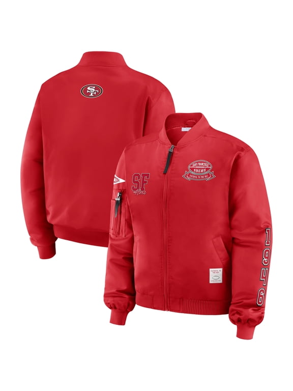Women's WEAR by Erin Andrews Scarlet San Francisco 49ers Patch Full-Zip Bomber Jacket