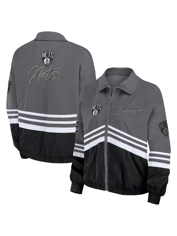 Women's WEAR by Erin Andrews Silver Brooklyn Nets Vintage Full-Zip Windbreaker