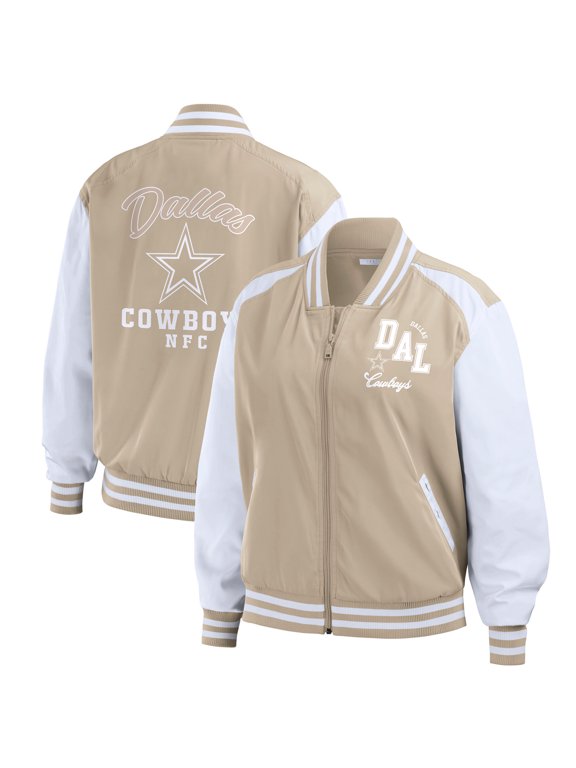 Women's WEAR by Erin Andrews Tan Dallas Cowboys Tonal Full-Zip Bomber Jacket