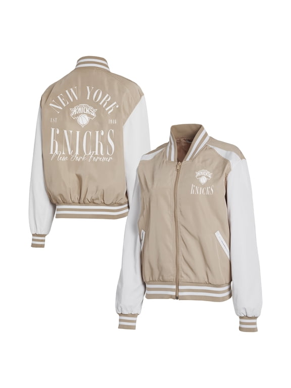 Women's WEAR by Erin Andrews Tan New York Knicks Tonal Full-Zip Bomber Jacket