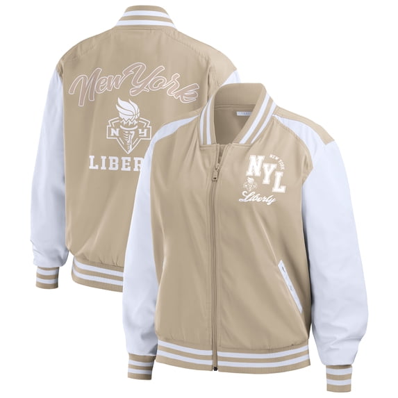 Women's WEAR by Erin Andrews Tan New York Liberty Tonal Full-Zip Bomber Jacket