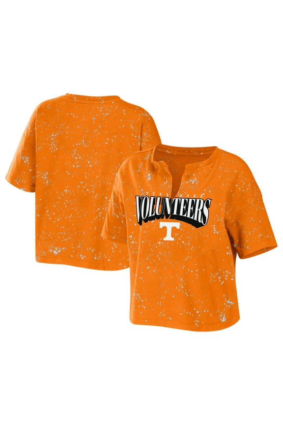 Women's WEAR by Erin Andrews Tennessee Orange Tennessee Volunteers Bleach Wash Splatter Cropped Notch Neck T-Shirt