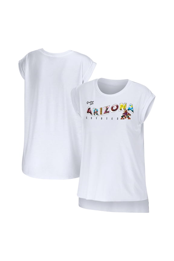 Women's WEAR by Erin Andrews White Arizona Coyotes Greetings From Muscle T-Shirt