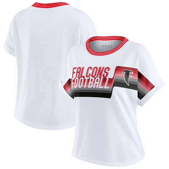 Women's WEAR by Erin Andrews White Atlanta Falcons Cropped Center Stripe Dolman T-Shirt