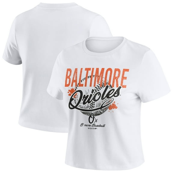 Women's-WEAR by Erin Andrews  White Baltimore Orioles Distressed Cropped Baby T-Shirt