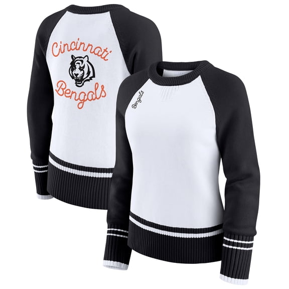 Women's WEAR by Erin Andrews White/Black Cincinnati Bengals Colorblock Raglan Sweater