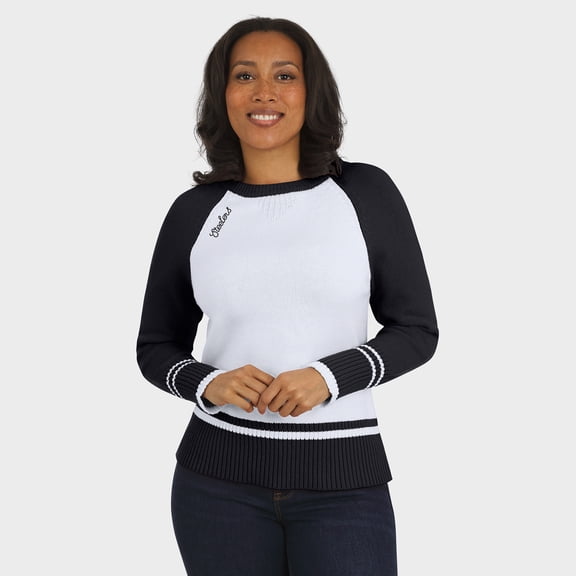 Women's WEAR by Erin Andrews White/Black Pittsburgh Steelers Colorblock Raglan Sweater