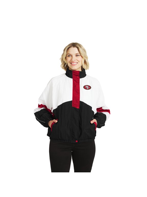 Women's WEAR by Erin Andrews White/Black San Francisco 49ers Crinkle Full-Zip Hooded Windbreaker Jacket