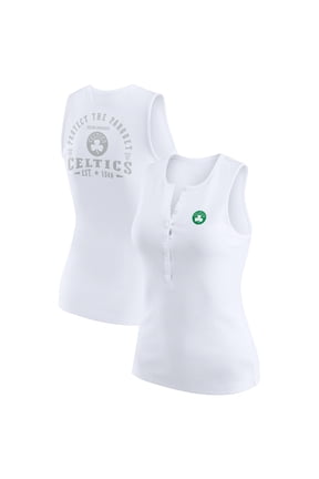 Women's WEAR by Erin Andrews White Boston Celtics Rib-Knit Henley Tank Top