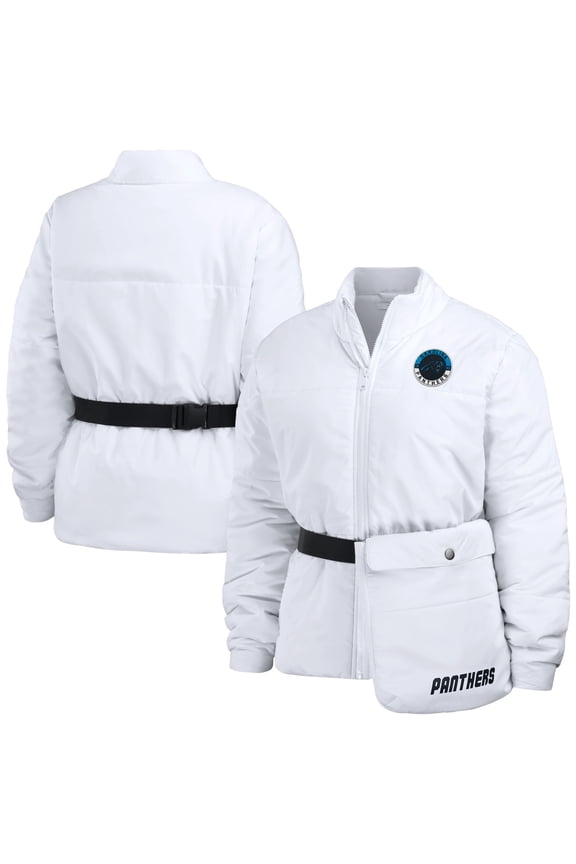 Women's WEAR by Erin Andrews  White Carolina Panthers Packaway Full-Zip Puffer Jacket