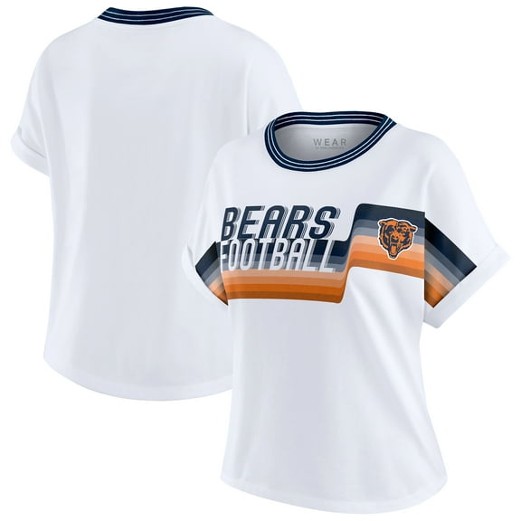 Women's WEAR by Erin Andrews White Chicago Bears Cropped Center Stripe Dolman T-Shirt