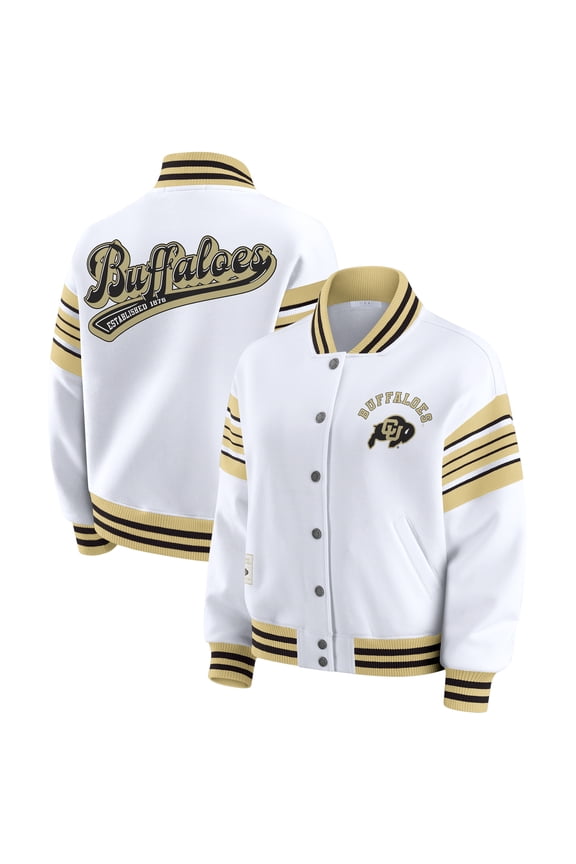 Women's WEAR by Erin Andrews White/Gold Colorado Buffaloes Satin Stitch Full-Snap Fleece Sweatshirt Jacket